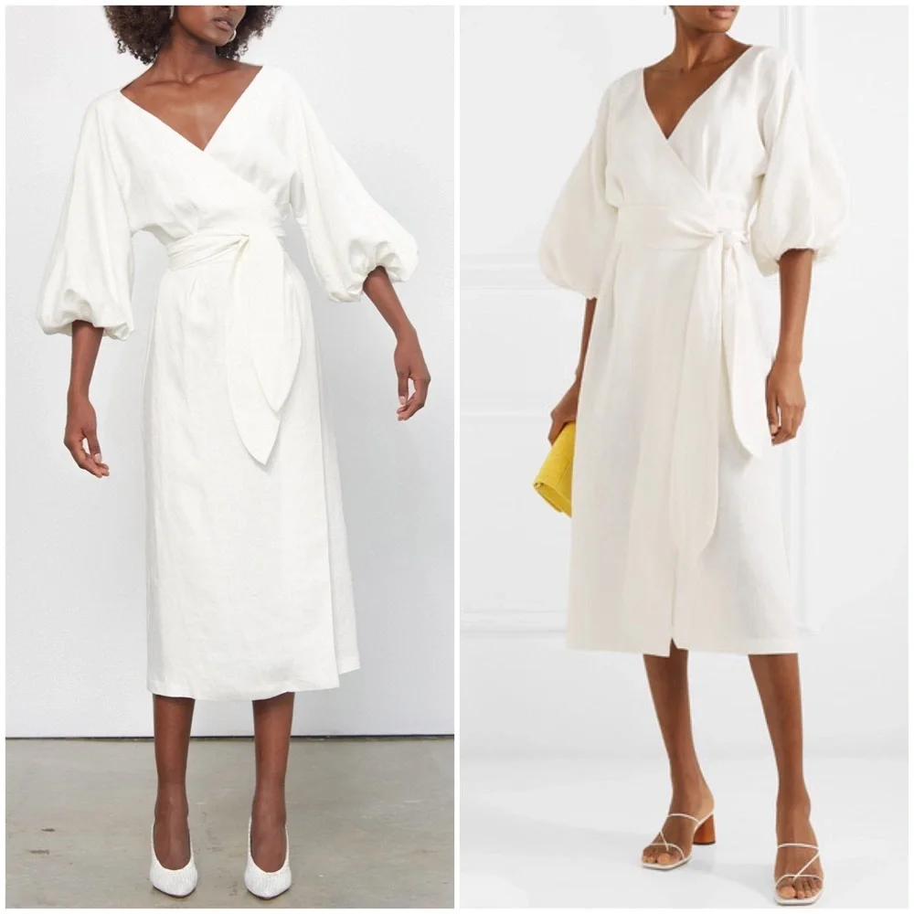 MARA HOFFMAN Francesca Hemp White Wrap Midi Dress